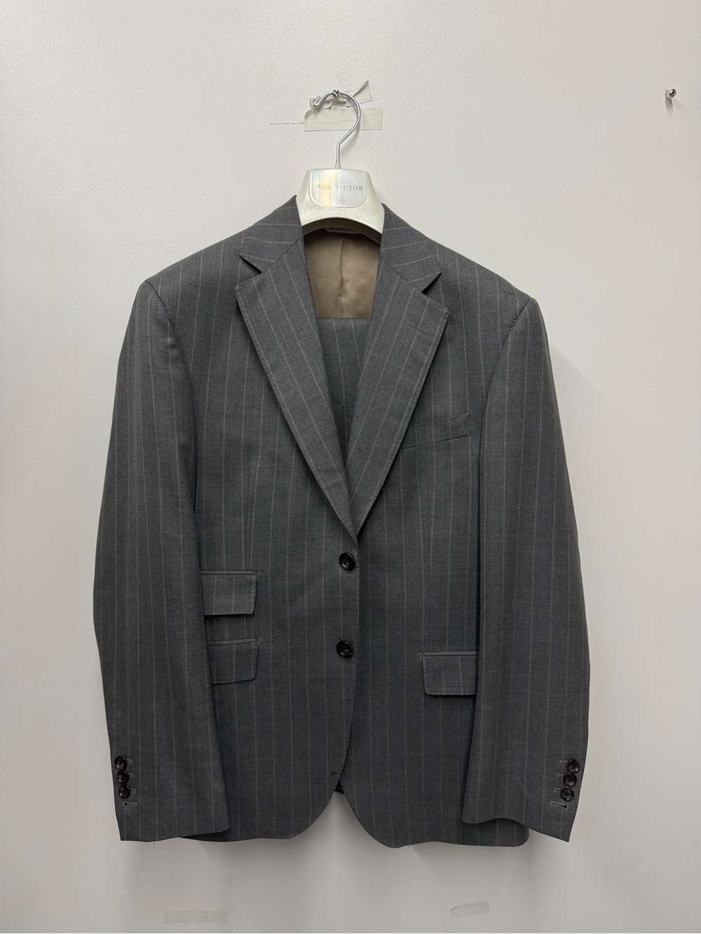 Gray & Beige Pinstripe Wool Suit - Jack Victor